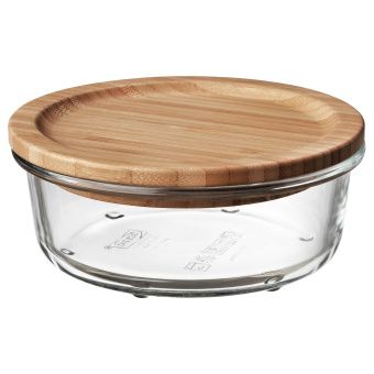 картинка IKEA 365+ ИКЕА/365+ Контейнер для продуктов с крышкой - круглой формы стекло/бамбук 400 мл от магазина Wmart