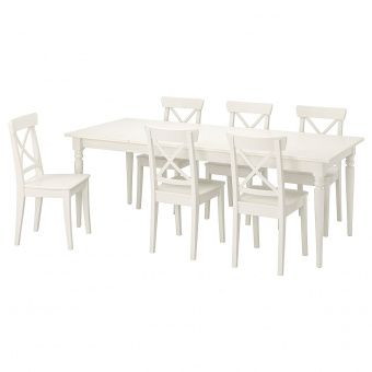 картинка INGATORP ИНГАТОРП / INGOLF ИНГОЛЬФ Стол и 6 стульев - белый/белый 155/215 см от магазина Wmart