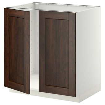 картинка METOD МЕТОД Напольн шкаф д раковины+2 двери - белый/Эдсерум коричневый 80x60 см от магазина Wmart