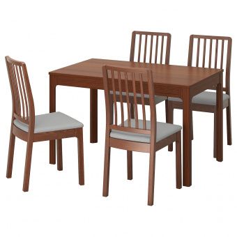картинка EKEDALEN ЭКЕДАЛЕН / EKEDALEN ЭКЕДАЛЕН Стол и 4 стула - коричневый/Рамна светло-серый 120/180 см от магазина Wmart