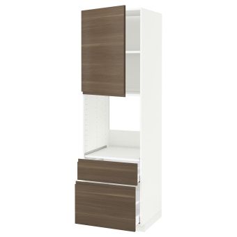 картинка METOD МЕТОД / MAXIMERA МАКСИМЕРА Выс шк д/дхвк+двр/2фрнт/1срд/1вс ящ - белый/Воксторп грецкий орех 60x60x200 см от магазина Wmart