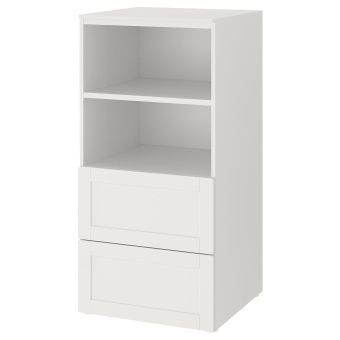 картинка SMÅSTAD СМОСТАД / OPPHUS ОПХУС Стеллаж - белый с рамой/с 2 ящиками 60x57x123 см от магазина Wmart