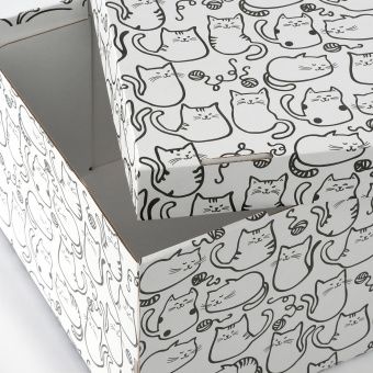 картинка СМЕКА Коробка с крышкой, белый, кот, 26x32x17 см от магазина Wmart