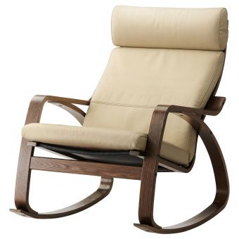картинка POÄNG ПОЭНГ Кресло-качалка - коричневый/Глосе белый с оттенком от магазина Wmart