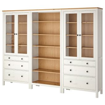 картинка HEMNES ХЕМНЭС Комб для хран с дверц/ящ - белая морилка/светло-коричневый 270x197 см от магазина Wmart