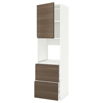 картинка METOD МЕТОД / MAXIMERA МАКСИМЕРА Выс шкаф д/духовки+дв/2фрнт/2выс ящ - белый/Воксторп под грецкий орех 60x60x220 см от магазина Wmart