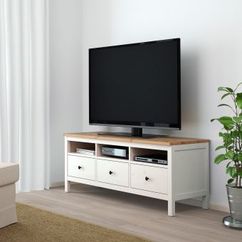 картинка ХЕМНЭС Тумба под ТВ, белая морилка, светло-коричневый, 148x47x57 см от магазина Wmart