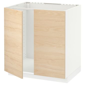 картинка METOD МЕТОД Напольн шкаф д раковины+2 двери - белый/Аскерсунд под светлый ясень 80x60 см от магазина Wmart