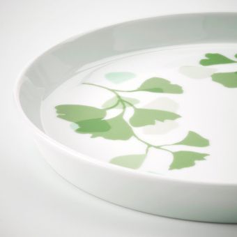 картинка СТИЛЕНЛИГ Тарелка десертная, орнамент «листья» белый, зеленый, 17 см от магазина Wmart