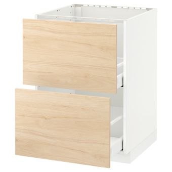 картинка METOD МЕТОД / MAXIMERA МАКСИМЕРА Напольн шк п-мойку+2фрнт пнл/2 ящ - белый/Аскерсунд под светлый ясень 60x60 см от магазина Wmart