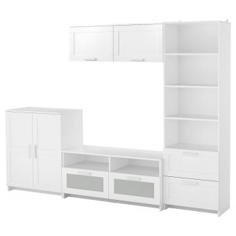 картинка БРИМНЭС Шкаф для ТВ, комбинация, белый, 258x41x190 см от магазина Wmart
