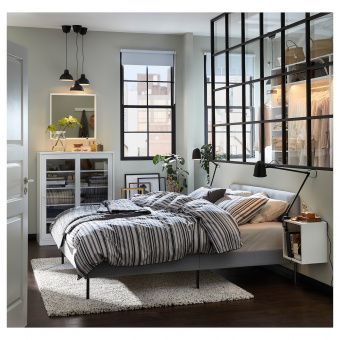 картинка СЛАТТУМ Каркас кровати с обивкой, Книса светло-серый, 160x200 см от магазина Wmart