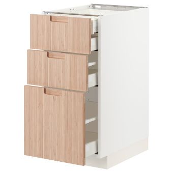 картинка METOD МЕТОД / MAXIMERA МАКСИМЕРА Нплн шк 3 фрнт/2нзк/1срд/1вс ящ - белый/фрёйеред светлый бамбук 40x60 см от магазина Wmart