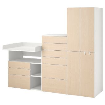 картинка SMÅSTAD СМОСТАД / OPPHUS ОПХУС Комбинация д/хранения - белый береза/с пеленальным столиком 210x79x180 см от магазина Wmart