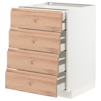 картинка METOD МЕТОД / MAXIMERA МАКСИМЕРА Напольный шкаф 4фасада/2нзк/3срд ящ - белый/Воксторп под дуб 60x60 см от магазина Wmart