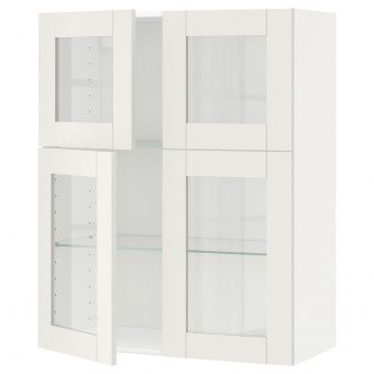 картинка МЕТОД Навесной шкаф с полками/4 стекл дв, белый, Сэведаль белый, 80x100 см от магазина Wmart