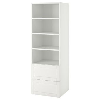 картинка SMÅSTAD СМОСТАД / OPPHUS ОПХУС Стеллаж - белый с рамой/с 2 ящиками 60x57x181 см от магазина Wmart