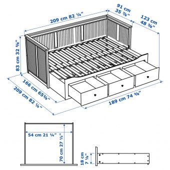ХЕМНЭС Каркас кровати-кушетки с 3 ящиками, черно-коричневый, 80x200 см