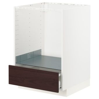 картинка METOD МЕТОД / MAXIMERA МАКСИМЕРА Напольный шкаф д/духовки, с ящиком - белый Аскерсунд/темно-коричневый под ясень 60x60 см от магазина Wmart