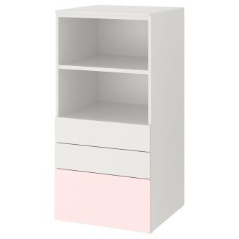 картинка SMÅSTAD СМОСТАД / OPPHUS ОПХУС Стеллаж - белый бледно-розовый/с 3 ящиками 60x57x123 см от магазина Wmart