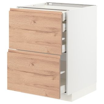 картинка METOD МЕТОД / MAXIMERA МАКСИМЕРА Напольн шк 2фасада/2низ/1срд/1вс ящ - белый/Воксторп под дуб 60x60 см от магазина Wmart