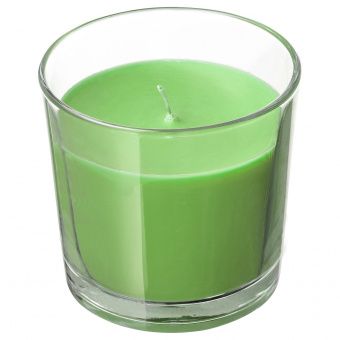 СИНЛИГ Ароматическая свеча в стакане, Яблоко и груша, зеленый, 9 см