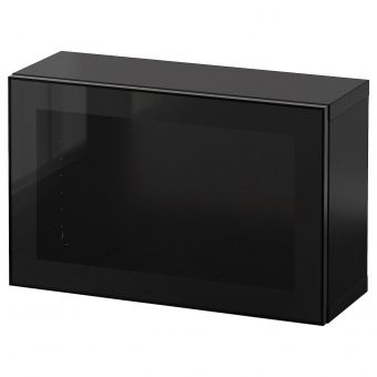картинка BESTÅ БЕСТО Комбинация настенных шкафов - черно-коричневый Глассвик/черный прозрачное стекло 60x22x38 см от магазина Wmart