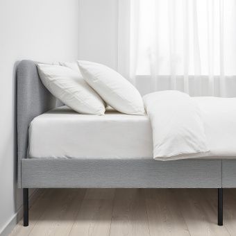 картинка СЛАТТУМ Каркас кровати с обивкой, Книса светло-серый, 160x200 см от магазина Wmart