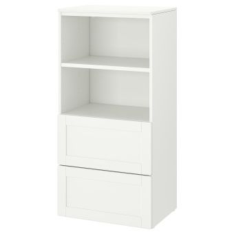 картинка SMÅSTAD СМОСТАД / OPPHUS ОПХУС Стеллаж - белый с рамой/с 2 ящиками 60x42x123 см от магазина Wmart