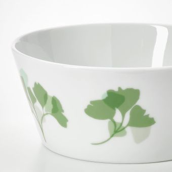 картинка СТИЛЕНЛИГ Миска, орнамент «листья» белый, зеленый, 13 см от магазина Wmart