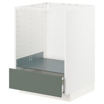 картинка METOD МЕТОД / MAXIMERA МАКСИМЕРА Напольный шкаф д/духовки, с ящиком - белый/Бодарп серо-зеленый 60x60 см от магазина Wmart