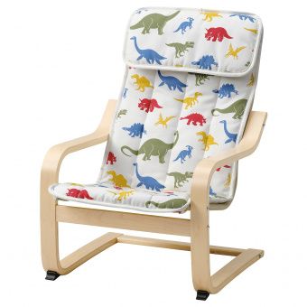 картинка POÄNG ПОЭНГ Кресло детское - березовый шпон/Медског орнамент «динозавры» от магазина Wmart