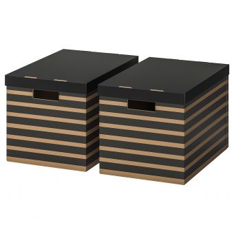 картинка ПИНГЛА Коробка с крышкой, черный, естественный, 56x37x36 см от магазина Wmart