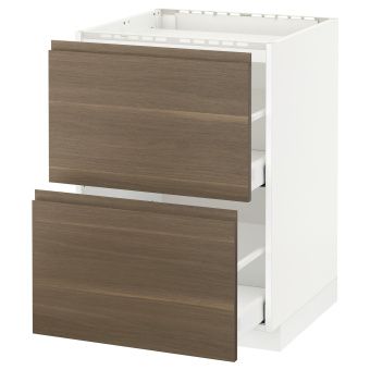 картинка METOD МЕТОД / MAXIMERA МАКСИМЕРА Напольный шкаф/2фронт панели/2ящика - белый/Воксторп грецкий орех 60x60 см от магазина Wmart