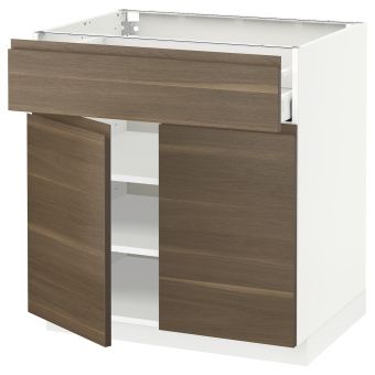 картинка METOD МЕТОД / MAXIMERA МАКСИМЕРА Напольный шкаф+ящик/2дверцы - белый/Воксторп грецкий орех 80x60 см от магазина Wmart
