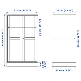 ХАВСТА Шкаф-витрина с цоколем, белый прозрачное стекло, 81x37x134 см