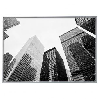 картинка BJÖRKSTA БЬЁРКСТА Картина с рамой - черные и белые небоскребы/цвет алюминия 200x140 см от магазина Wmart