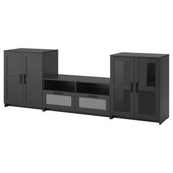 картинка БРИМНЭС Шкаф для ТВ, комбин/стеклян дверцы, черный, 276x41x95 см от магазина Wmart