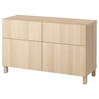 картинка BESTÅ БЕСТО Комб для хран с дверц/ящ - под беленый дуб/Лаппвик/стуббарп под беленый дуб 120x42x74 см от магазина Wmart