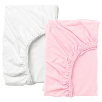 картинка ЛЕН Простыня натяжн для кроватки, белый, розовый, 60x120 см от магазина Wmart
