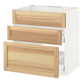 картинка METOD МЕТОД / MAXIMERA МАКСИМЕРА Напольн шк п-мойку+3фрнт пнл/2ящ - белый/Торхэмн ясень 80x60 см от магазина Wmart