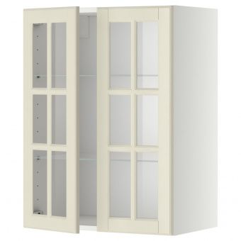 картинка МЕТОД Навесной шкаф с полками/2 стекл дв, белый, Будбин белый с оттенком, 60x80 см от магазина Wmart