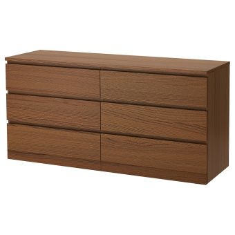 картинка MALM МАЛЬМ Комод с 6 ящиками - коричневая морилка ясеневый шпон 160x78 см от магазина Wmart