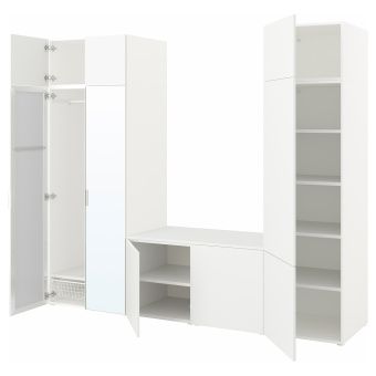 картинка OPPHUS ОПХУС Гардероб с 9 дверями - белый СТРАУМЕН зеркальное стекло/ФОННЕС белый 260x42x221 см от магазина Wmart