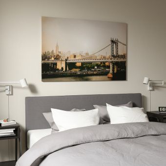 картинка БЬЁРКСТА Картина с рамой, Манхэттенский мост, цвет алюминия, 118x78 см от магазина Wmart