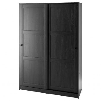 картинка РАККЕСТАД Гардероб с раздвижными дверями, черно-коричневый, 117x176 см от магазина Wmart