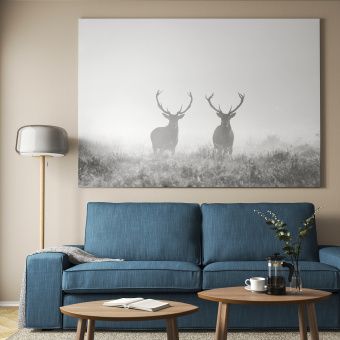 картинка БЬЁРКСТА Картина с рамой, Олени в тумане, цвет алюминия, 200x140 см от магазина Wmart