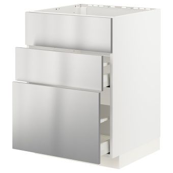 картинка METOD МЕТОД / MAXIMERA МАКСИМЕРА Напольн шк п-мойку+3фрнт пнл/2ящ - белый/Ворста нержавеющ сталь 60x60 см от магазина Wmart