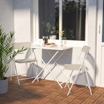 картинка ТОРПАРЁ Садовый стол+2 складных стула, белый, бежевый, 70 см от магазина Wmart