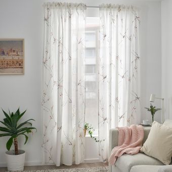 картинка РЁДЛЁНН Гардины, 2 шт., белый, цветок, 145x300 см от магазина Wmart